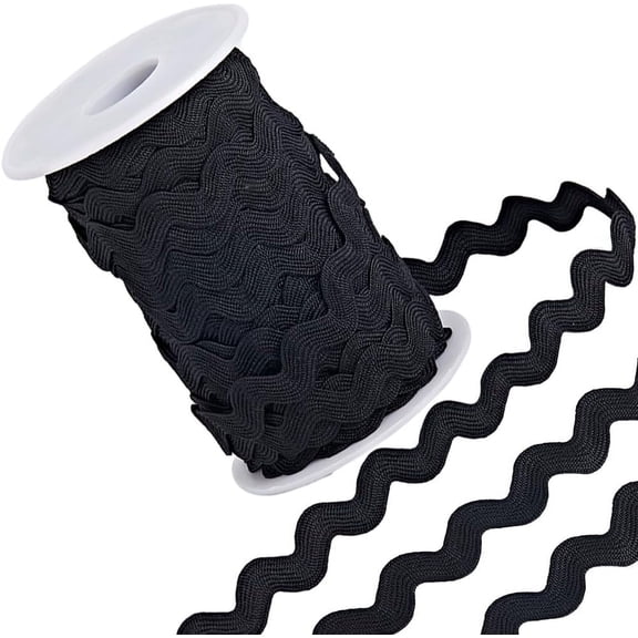 1 Roll 25 Yards RIC Rac Trim Ribbon Black Rick Rack 1/4 inch(8mm) Wave Sewing Bending Fringe Trim Woven Fabric