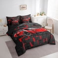 thumbnail image 2 of Castle Fairy Neon Red Sports Car Twin Bedding Sets 7-Piece for Teens, Grid Print Bedding Comforter Set for Bedroom, Red Black,Black Reversible, 2 of 7