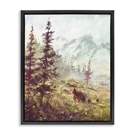 Stupell Industries Farmhouse Baby Bear Family Woodland Mountains Black Floating Frame Canvas Art, 17 x 21, by Pip Wilson