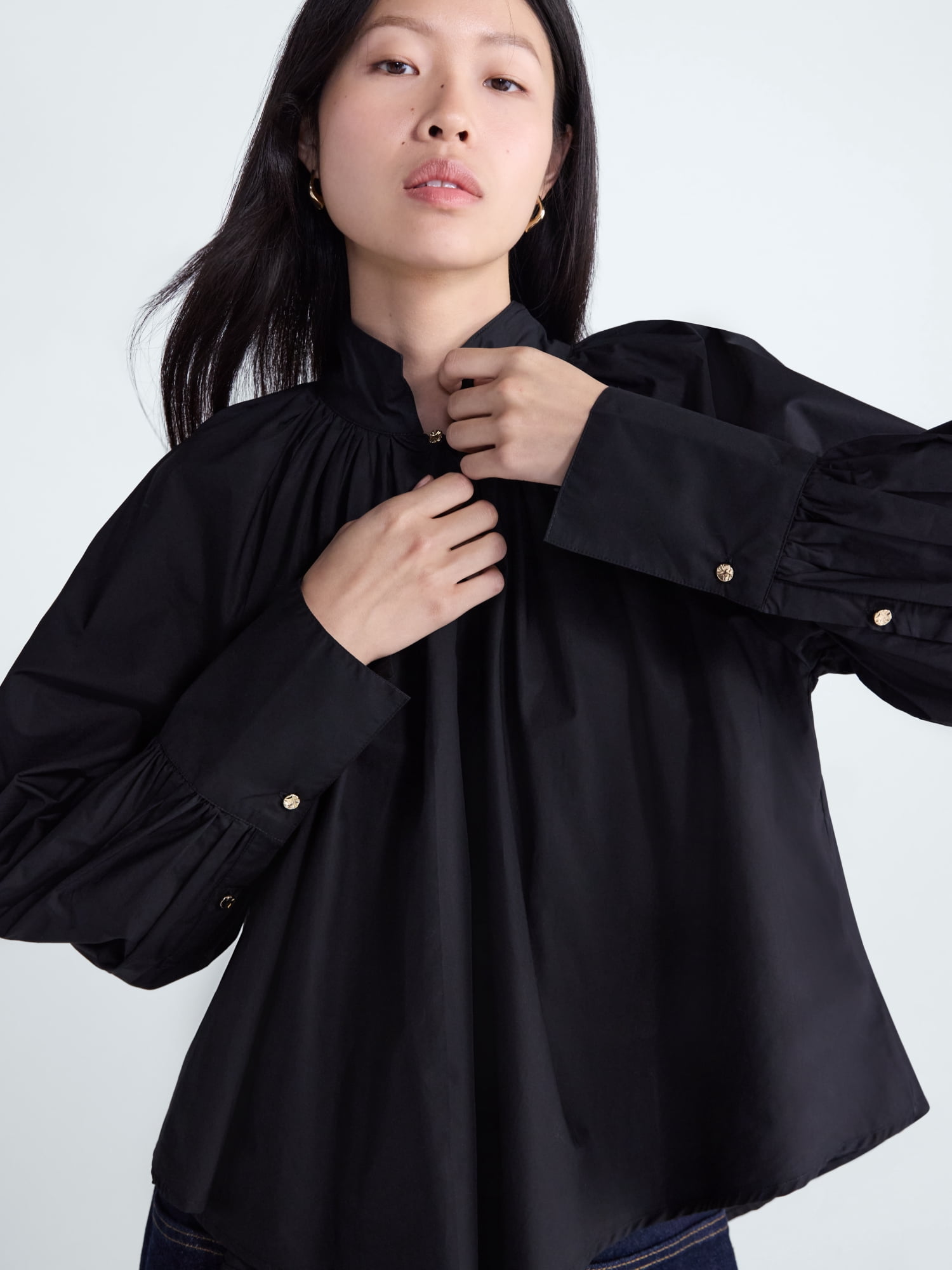 Scoop Women's and Women's Plus Flowy Volume Cotton Blouse, Sizes XS-4X