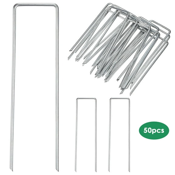 Shopmall 50Pcs Galvanized U-Shaped Garden Nails Rust-Resistant Landscape Staples Garden Stakes Staples Pins Fit for Securing Weed Barrier Fabric Landscape Ground Cover Lawn