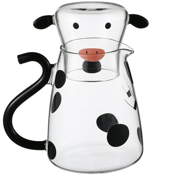 ColoMX Bote de jarra de agua de vaca con taza con taza creativa de agua de vidrio con forma de vaca con taza de vidrio