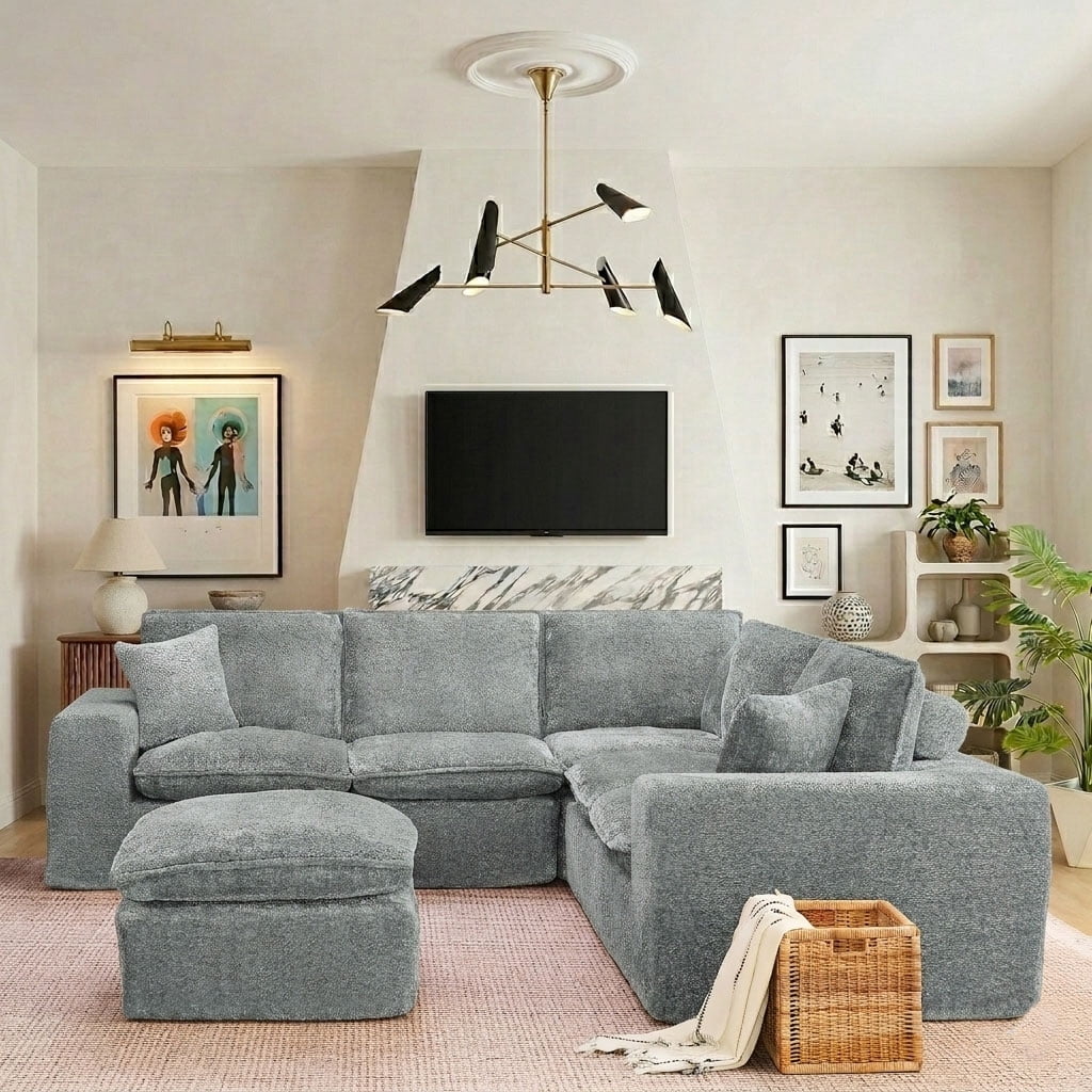 AISWORD 107" Oversized Boucle Modular Sectional Cloud Sofa with 1 Moveable Ottomans