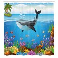 thumbnail image 3 of Ambesonne Animal Shower Curtain, Whale in Ocean Planet, 69"Wx75"L, Dark Blue Orange, 3 of 5