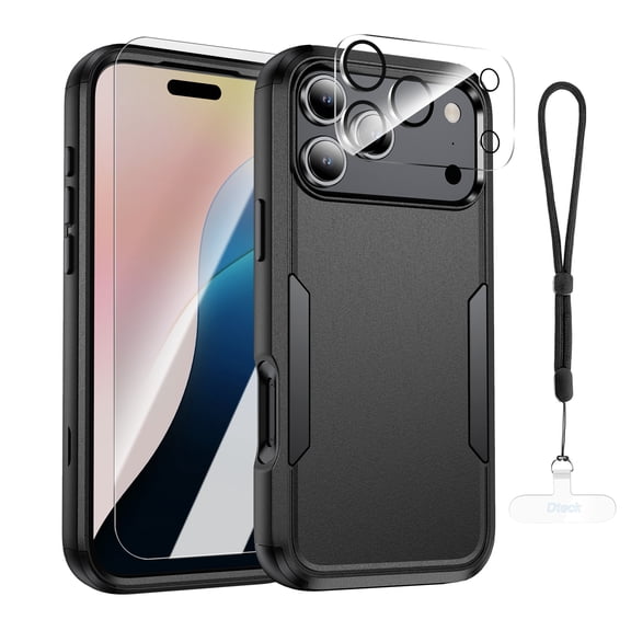 Dteck for iPhone 17 Pro Max Phone Case, 1X Screen Protector 1X Camera Lens, Shockproof for iPhone 17 Pro Max Case, Drop Protection Protective Hard Back Cover 6.9 inch,Black