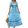 thumbnail image 3 of Women'S 2025 Summer Short Sleeves Boho Floral Print Tiered Casual Flowy Long Maxi Dress Light Blue M, 3 of 9