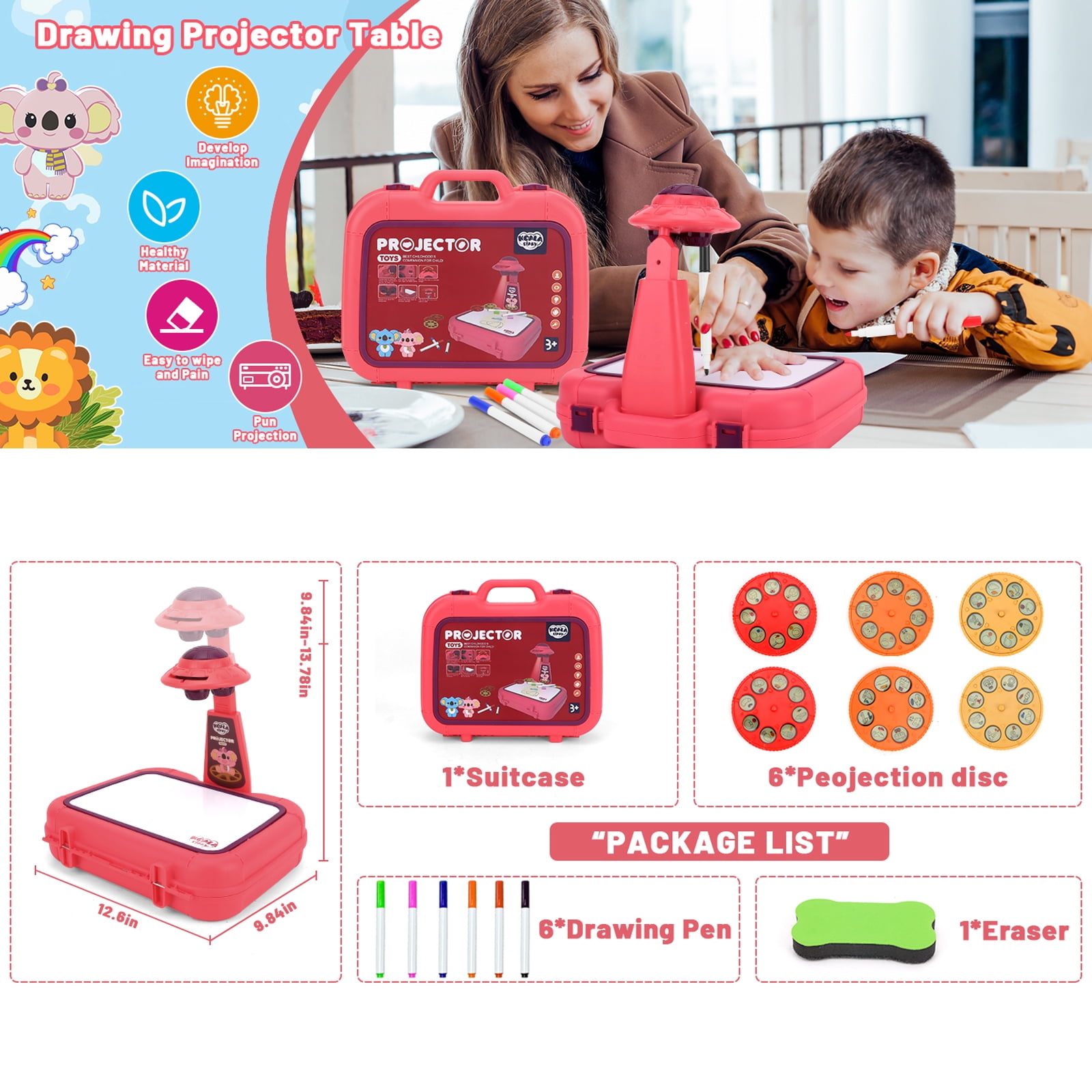 Toys for Girls 4-6, Drawing Projector for Kids, Art Sketch Projector Drawing & Tracing Include 48 Projection Image, Color Pen, Drawing Stencil, Kids Learn How to Draw Toys Set for Boys Girl ages 3-5