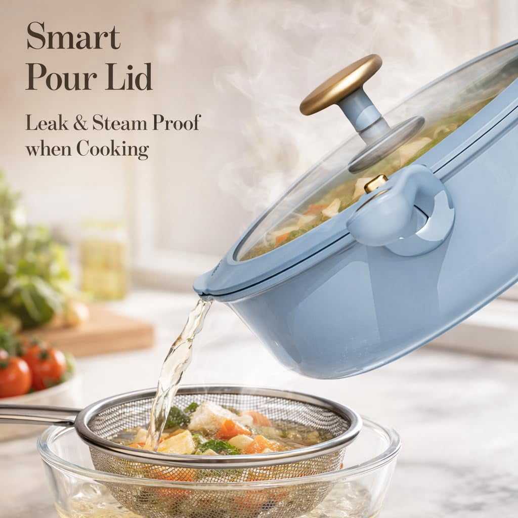 18-Piece  Reinforced Nonstick Cookware Set with Detachable Handles, Blue Induction Pots and Pans for Home Kitchen