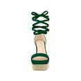 thumbnail image 5 of BLISSFUL STEP Women's Square Toe Lace Up Block High Heel Platform Sandals Emerald Green 8, 5 of 7