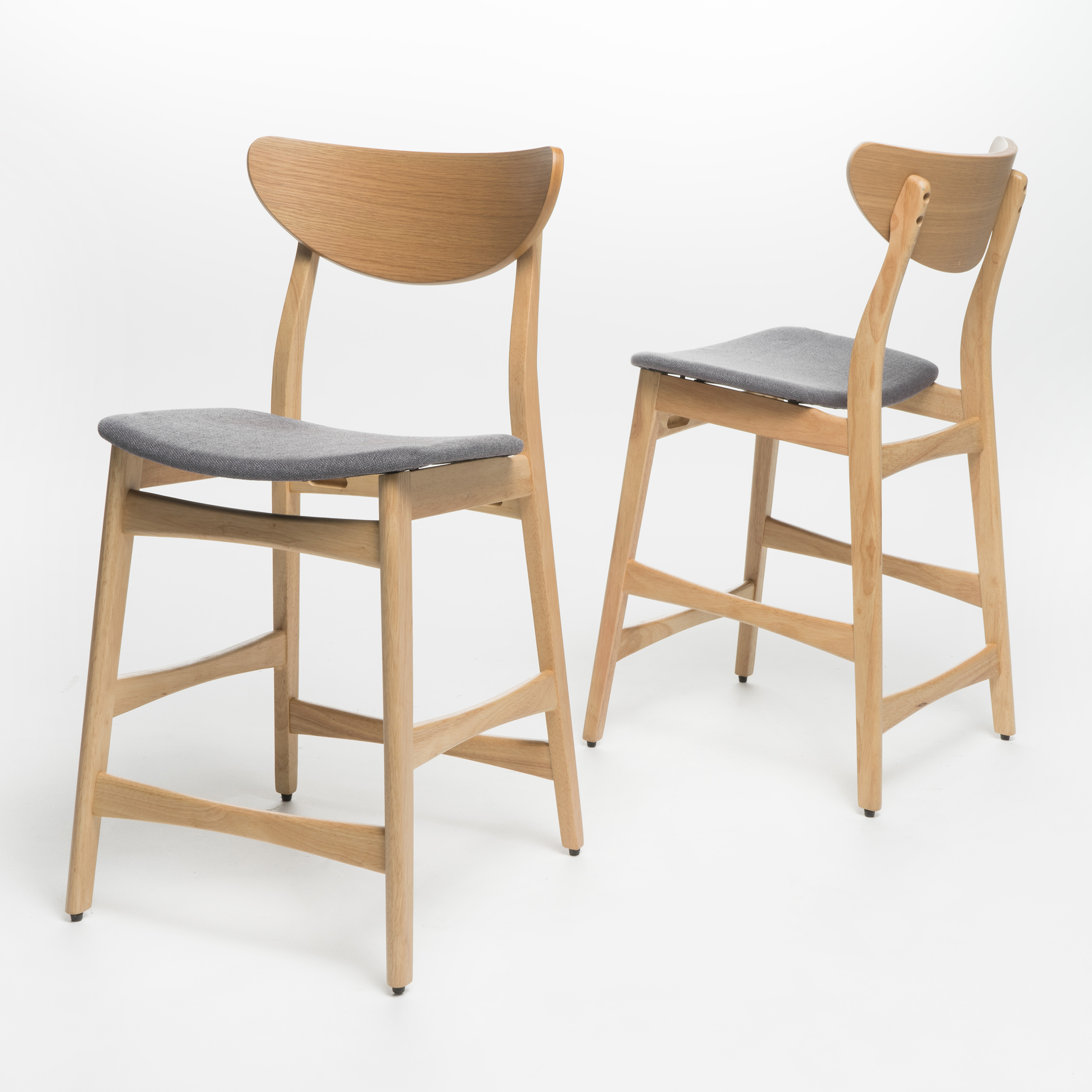 Noble House Gillian Fabric Counter Chair, Set of 2, Dark Grey, Natural Oak