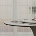 thumbnail image 3 of 59" Round Sintered Stone Dining Table with Black Titanium Stainless Steel Hourglass Base - Modern Marble-Look Table for 4-6, Scratch & Heat Resistant Surface, 3 of 9