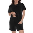 thumbnail image 2 of Asklazy Two Piece Sets for Women Summer Travel Vacation Outfits Pleated Short Sleeve Lounge Sets,Mother‘s Day,Black,L, 2 of 9