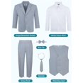 thumbnail image 2 of S.H. Churchill & Co 6-Piece Boy's Suit Set - Includes Suit Jacket, Dress Pants, Matching Vest, White Dress Shirt, Neck Tie & Bow Tie - Grey, 2T, 2 of 7