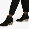 thumbnail image 5 of FSJ Women Comfy Stacked Block Mid Heel Ankle Boots Almond Closed Toe Side V Cutout Zip Bootie Dressy Office Shoes Size 8 Black, 5 of 5
