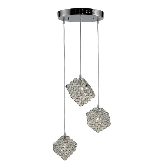 Artistry Lighting Pendant Collection 11"x41" Polished Chrome 3-Light Diamond Crystal Pendant Light