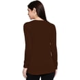 thumbnail image 4 of eloria Women's T-Shirt Round Neck Solid Color Plain Full Sleeve T-Shirt Color: Brown | Size: M, 4 of 7
