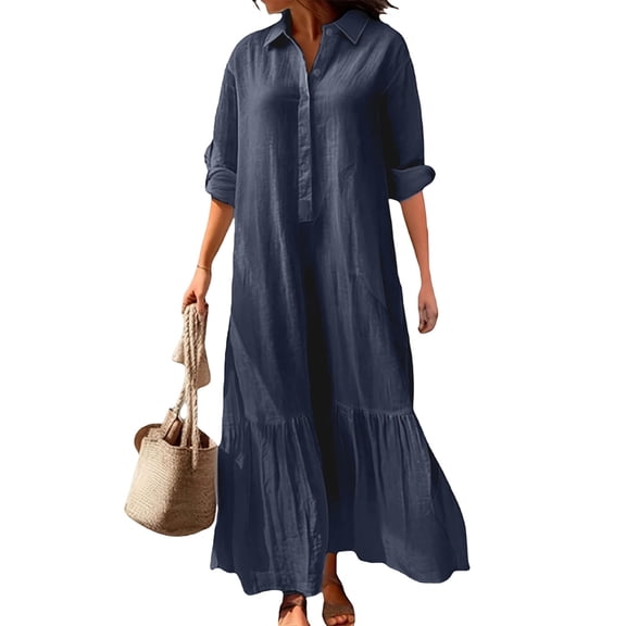Fashion Irregular hems Women's Dress Cotton Linen Shirt Collar Button Front Loose Comfortable Dresses for Everyday