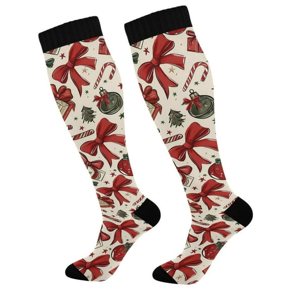 joogoo Vintage Christmas Bow Gifts Long Socks Women Men Knee High Sock
