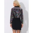 thumbnail image 3 of DARING DIVA Women's Lapel Collar Open Front Crop Sparkle Blazer Cardigan XS Multicolor, 3 of 6
