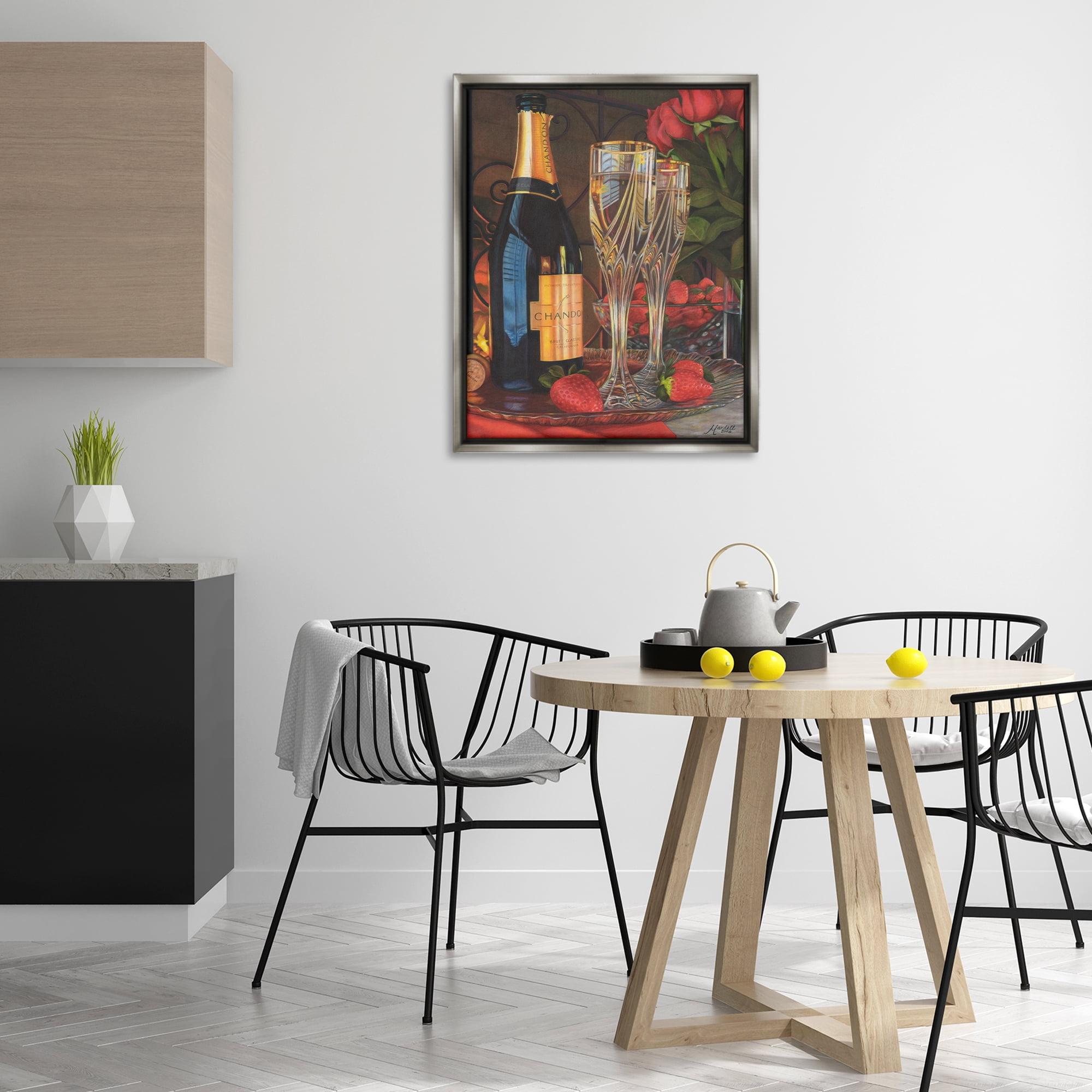 Stupell Industries Romantic Champagne Pair Food & Beverage Painting Gray Floater Framed Art Print Wall Art, 25 x 31