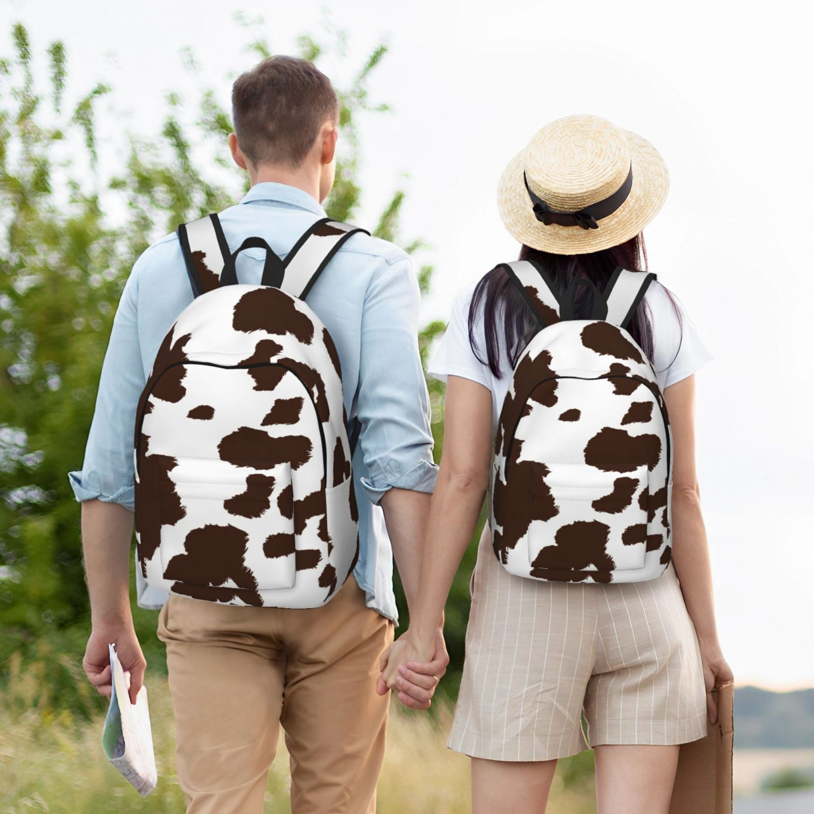 Vsdgher Brown Cow Print Canvas Backpack Travel Rucksack Unisex Knapsack 15.7/17.7Inch Laptop Backpack for Work,College -Medium