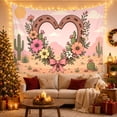thumbnail image 3 of Desert Horseshoe Heart with Flowers and Cacti, Romantic Illustration for Nature Lovers, Western Wall Art Decor, Housewarming Gift Tapestry Wall Hanging for Living Room and Bedroom, 3 of 7