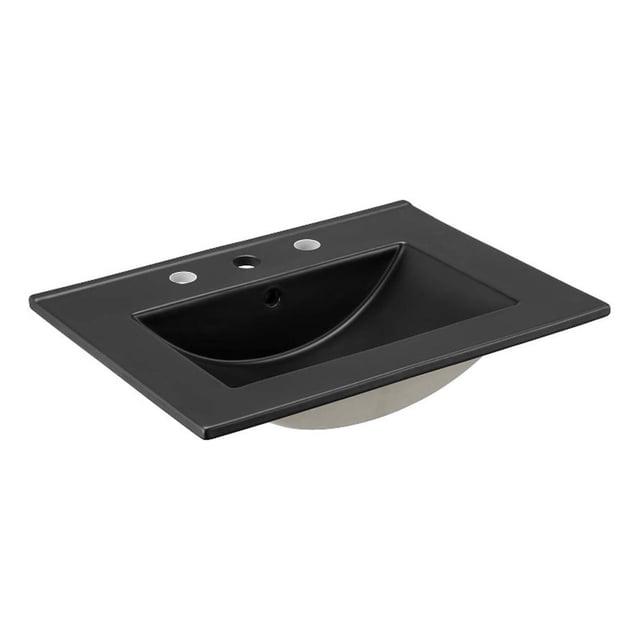 Pemberly Row Ceramic Modern 24" Bathroom Sink in Black With Rectangular Basin