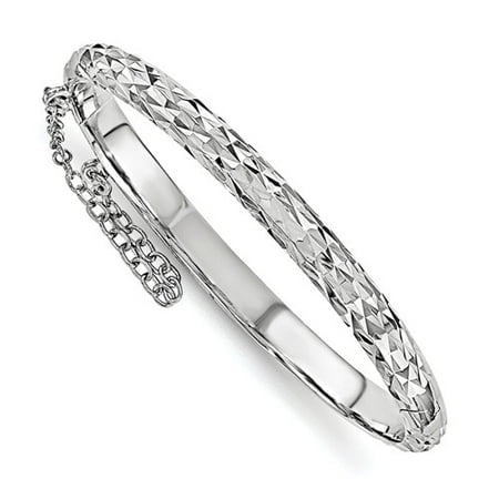 Sterling Silver 5.5in Just Like Mommy Diamond Cut w/Safety Hinged Child's Bangle Bracelet