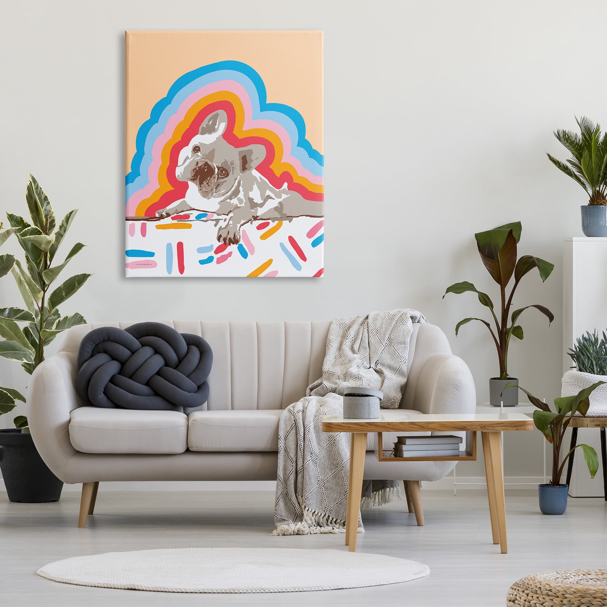 Stupell Industries Retro French Bulldog Abstraction Animals & Insects Painting Gallery Wrapped Canvas Print Wall Art, 36 x 48