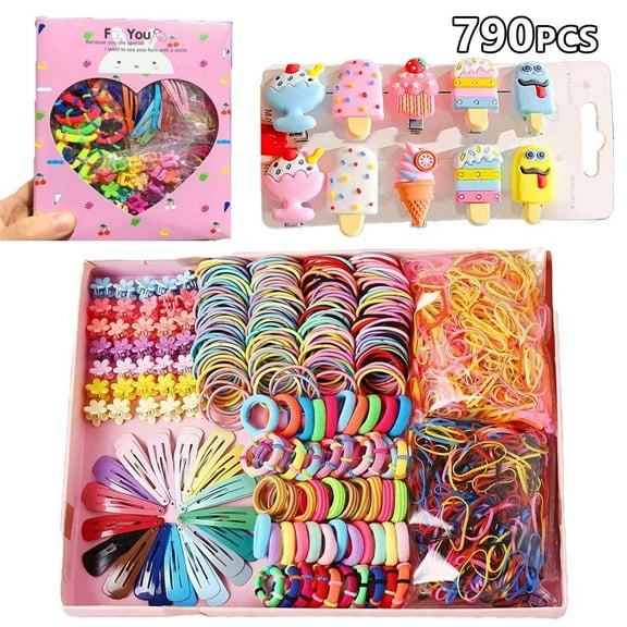 790 PCS Girls Hair Accessories Kit - Toddler Snap Clips, Colorful Ties & Loops for Baby, Kids, Teens