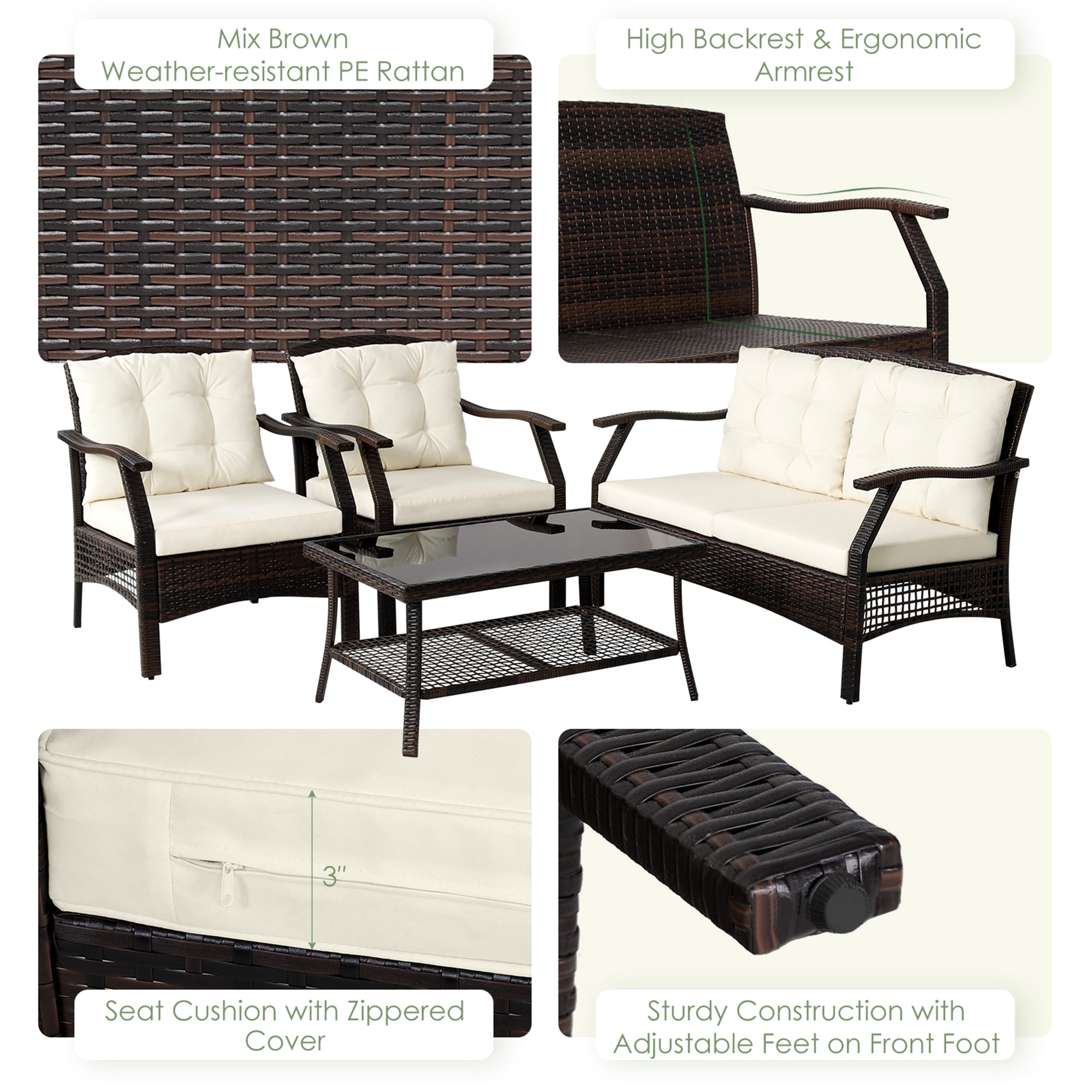 Gymax 8PCS Rattan Patio Conversation Furniture Set Wicker Sofa Set w/ Waterproof Cover