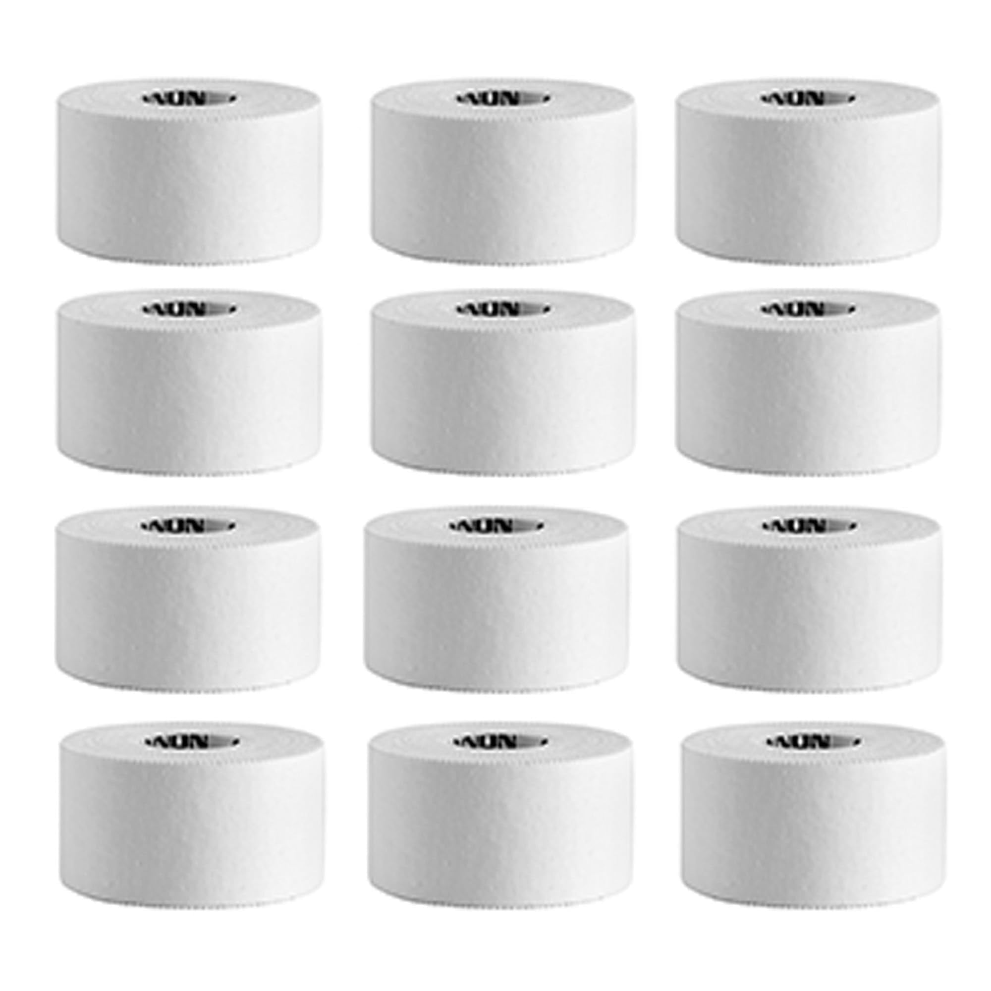Cannon Sports Premium Athletic Tape - 1.5” x 45 Feet Per Roll - Easy Tear, No Sticky Residue, Very Strong, Hypoallergenic and Latex Free Sports Tape for Athletes and Trainers – Bulk 12 Pack (White)