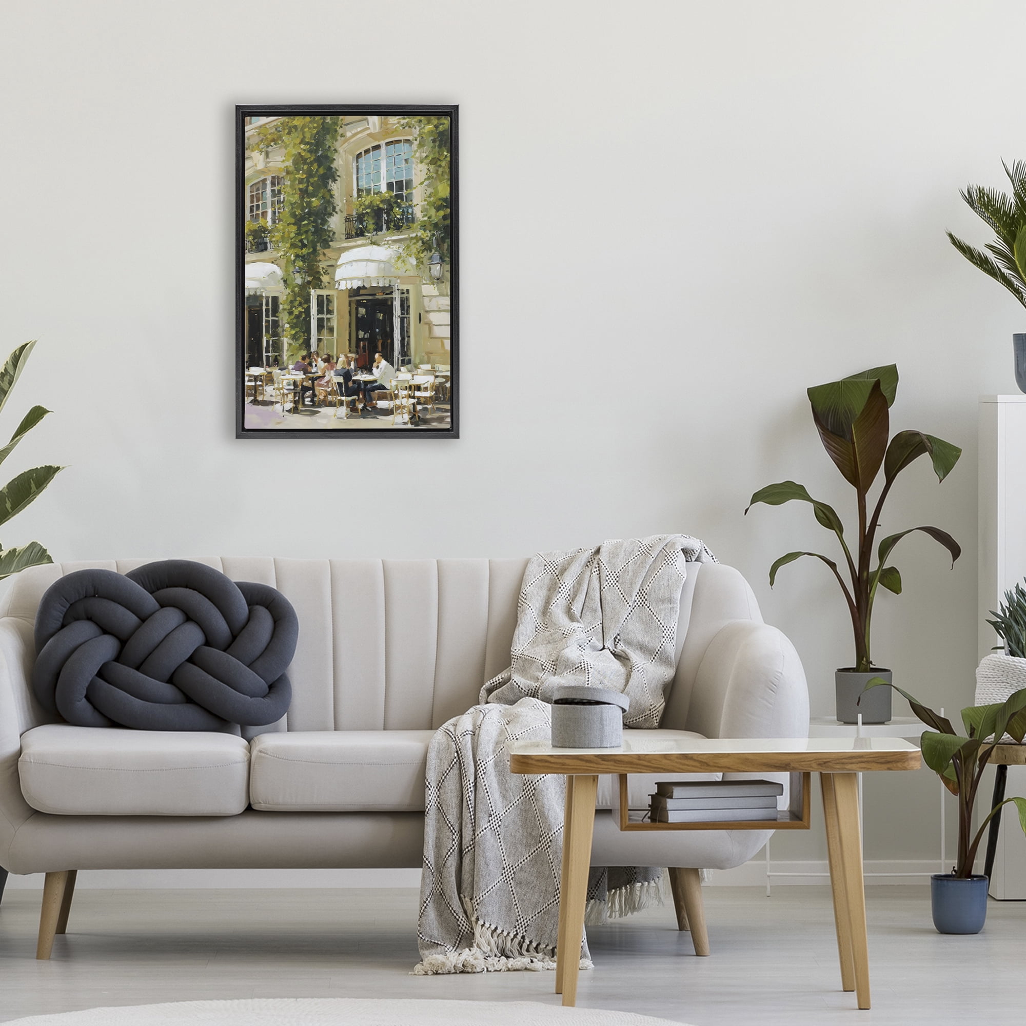 Stupell Industries Cafe Terrace with Ivy Black Framed Floater Canvas Wall Art, design by Petal Prints Design