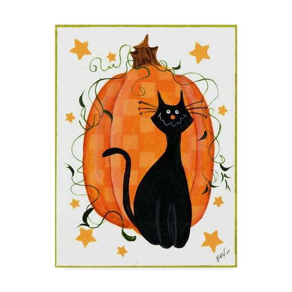 Trademark Fine Art 'Checked Pumpkin And Cat' Canvas Art by Beverly Johnston