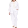 thumbnail image 2 of White Mark Women's Plus Size 2-Piece Oversize Long Sleeve Button Down Cotton Linen Gauze Lounge Beach Set, 2 of 7