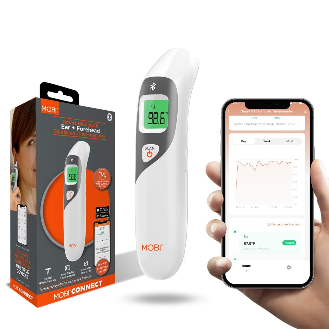 MOBI CONNECT Smart DualScan Bluetooth Ear & Forehead Thermometer with App Control, Fever Thermometer, Forehead Thermometer, Ear Thermometer, Digital Baby Thermometer, Accurate Body Temperature