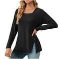 thumbnail image 2 of Cavosen Women's Long Sleeve Tops and Blouses Pullover Blouse Tunic Square Neck Solid Soft T-Shirts Side Split Holiday Shirts Trendy Loose Tops Workout Beach Tees Summer Black S, 2 of 6