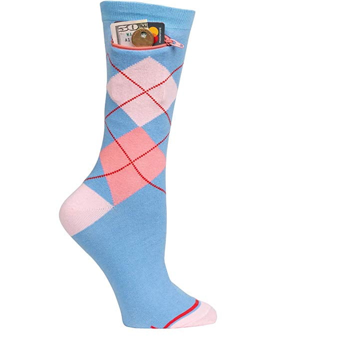Pocket Socks Pocket Socks Womens Fashion Crew Argyle Periwinkle with