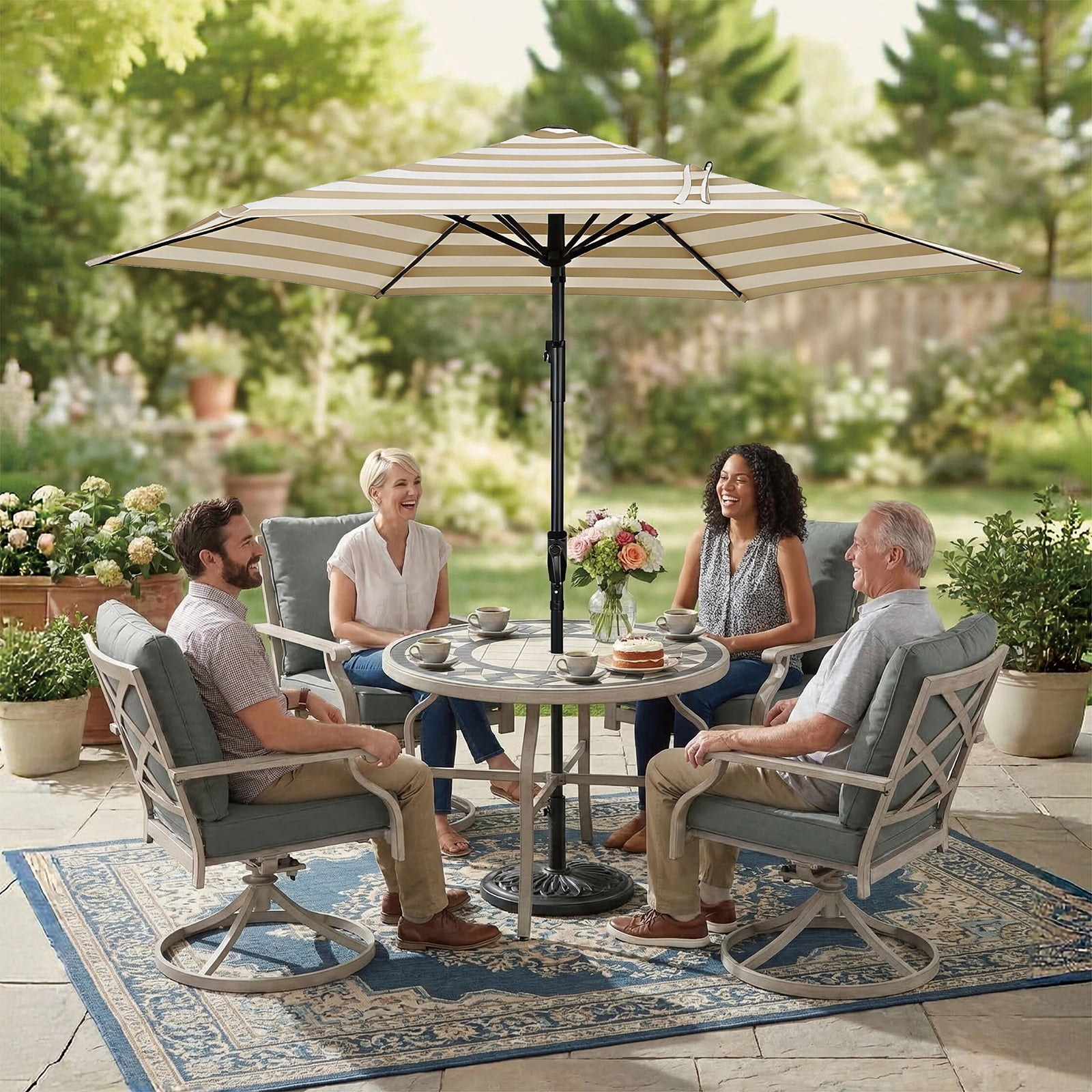 AE Outdoor 9FT Patio Umbrella Outdoor Table Umbrella with Easy Angle Adjustment & Crank Lift – Water Repellent & UV Protection Fade Resistant Canopy – Heavy Duty 6 Ribs for Wind Resistance