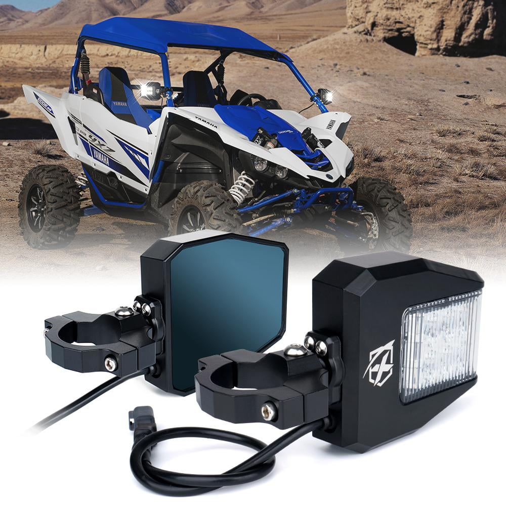 Blue Anti-Glare Mirrors for UTV Aluminium UTV Side View Mirrors with Lights Offroad Side Mirrors Fits 1.6 to 2 Roll Bar Cage with Clear Lens LED Spot Light 