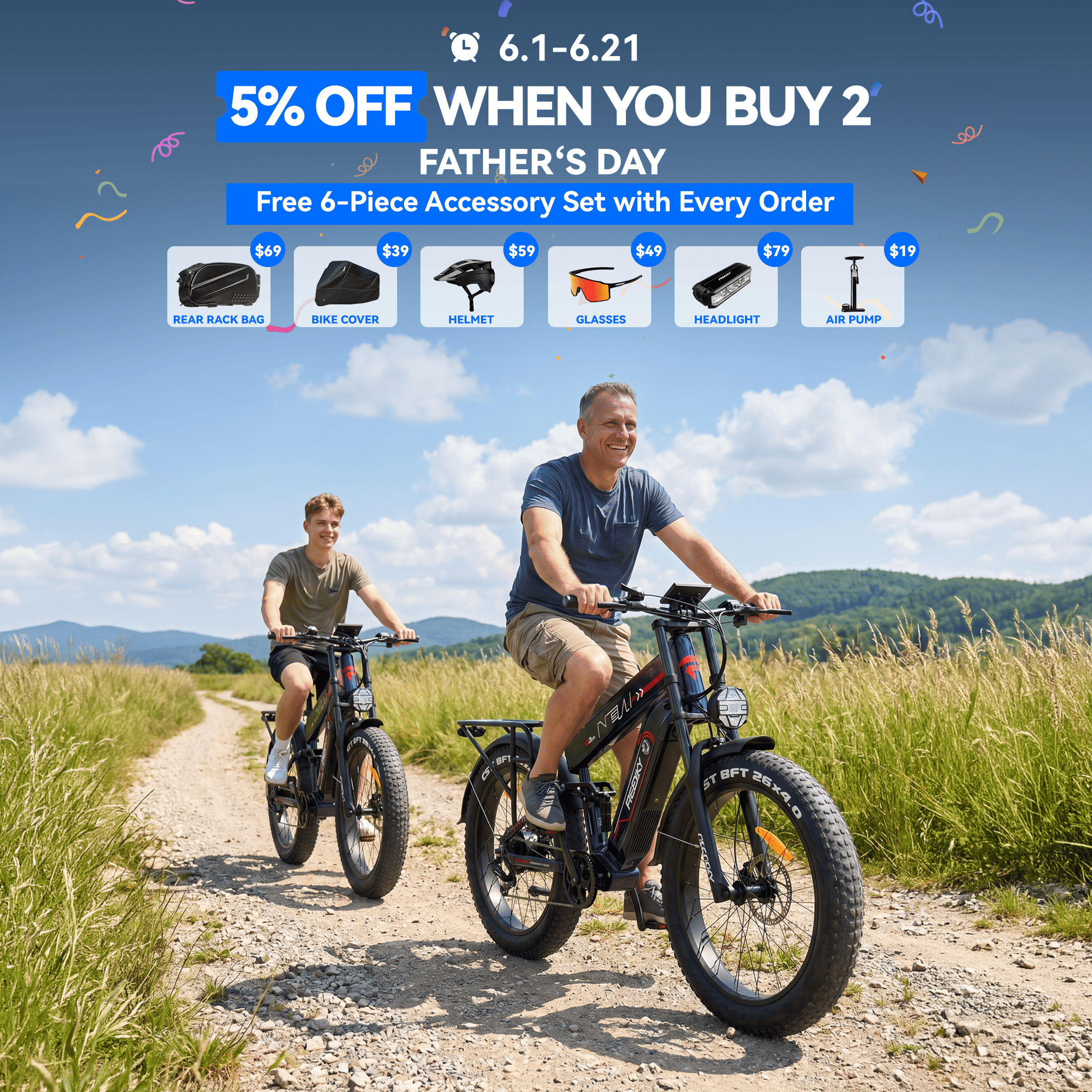 FREESKY Dual Battery Electric Bike for Adults, 48V 45AH 200 Miles Long Range E Bike, 4000W Motor 40MPH+, 26" Fat Tire Fast Mountain EBike, Full Suspension & Hydraulic Brakes, UL 2849 Certified by TÜV