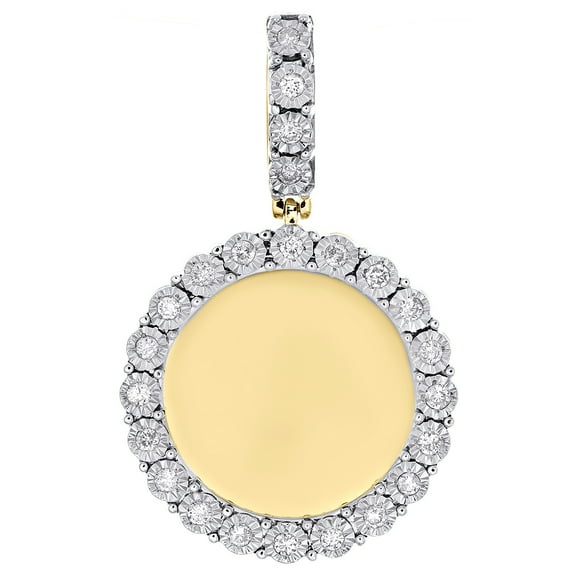 10K Yellow Gold Round Diamond Memory Picture Frame Pendant 1.40" Charm 1/3 CT.
