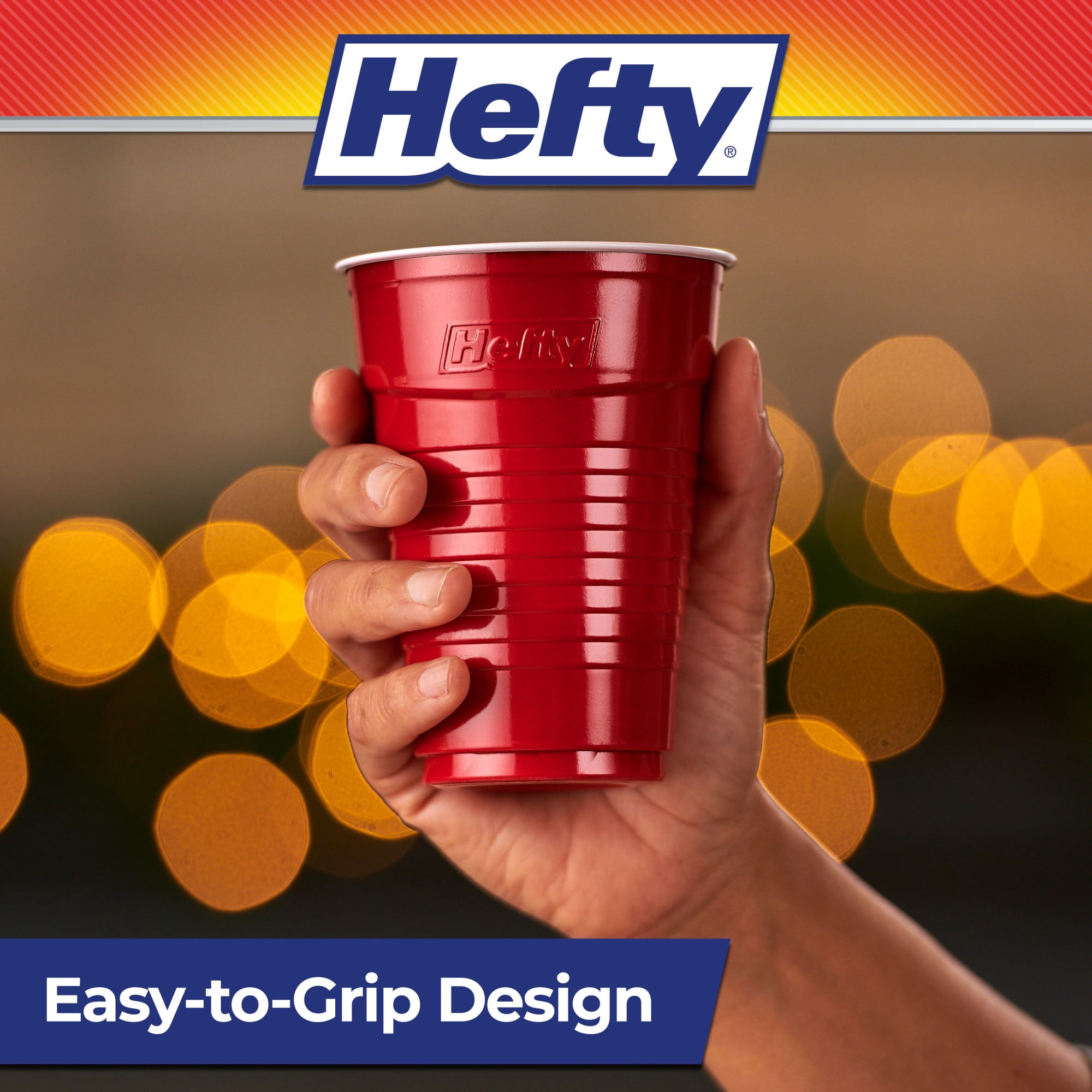 Hefty Party On Disposable Plastic Party Cups, Holiday Assorted Colors, 16 oz., 100 Count