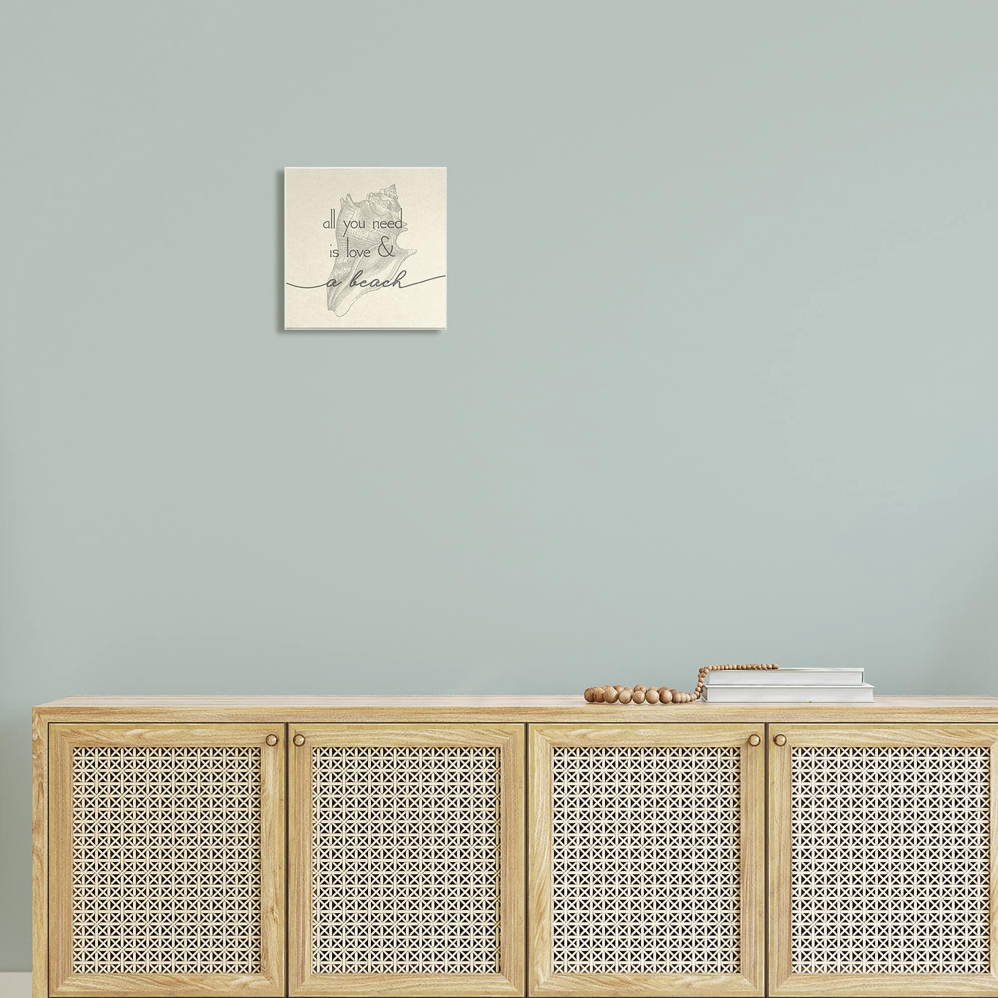 Stupell Industries Love & Beach Typography Phrase Seashell Motif Wood Wall Art, 12 x 12, Design by Daphne Polselli