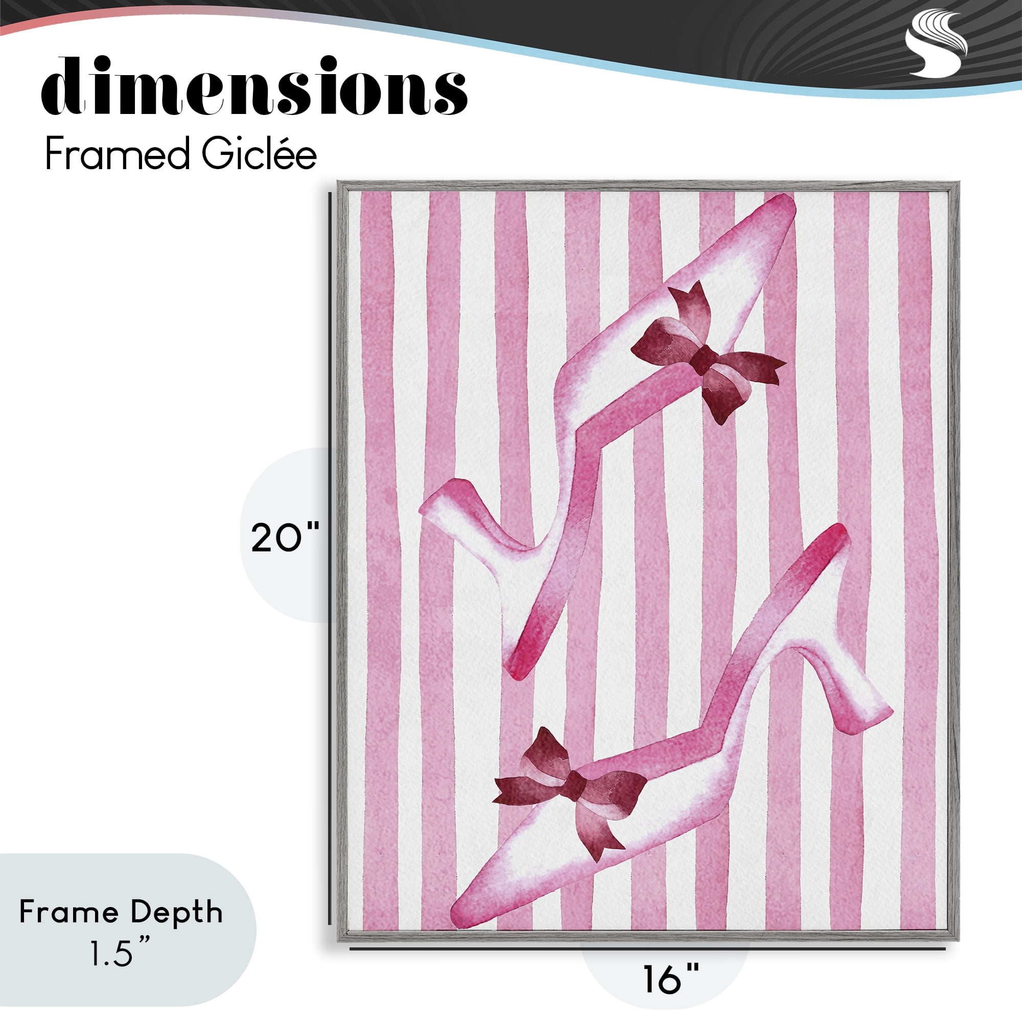 Stupell Industries Bow Heels on Pink Stripes Gray Framed Giclee Art, design by Camila Juncos