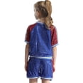 thumbnail image 4 of iixpin Kids Girls Sequin Dance Costumes Sparkly Short Sleeve Tops with Shorts Set Jazz Hip Hop Dance Blue 140, 4 of 7