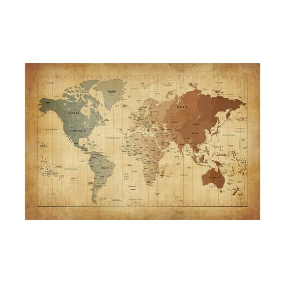 Trademark Fine Art Michael Tompsett Time Zones Map of the World Canvas Wall Art - 12x19