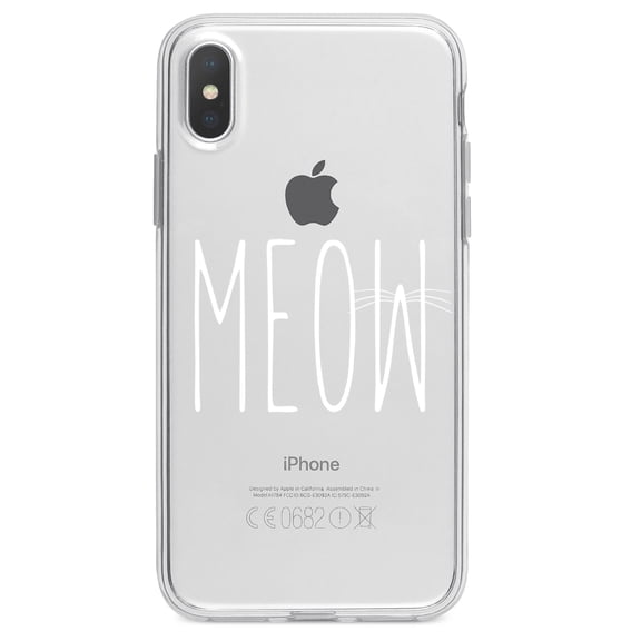 DistinctInk Clear Shockproof Hybrid Case for iPhone XR (6.1" Screen) - TPU Bumper Acrylic Back Tempered Glass Screen Protector - Meow - Cat Whiskers