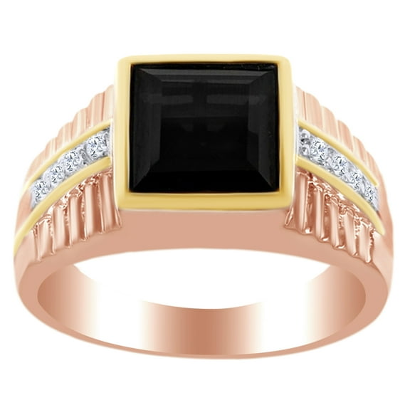 AFFY 5.89 Ct Square Cut Black Cubic Zirconia & Simulated White Topaz Two-tone Men's Ring in 14k Rose Gold Over Sterling SilverRing Size - 13.5