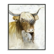 Stupell Industries Neutral Longhorn & Calf Animals & Insects Painting Black Framed Art Print Wall Art, 11 x 14